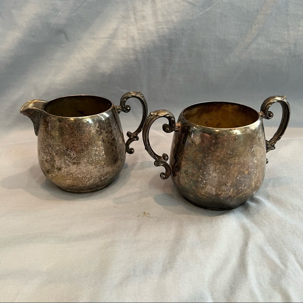 WM ROGERS #103 and #104 VINTAGE SILVER PLATED CREAMER And Sugar Bowl